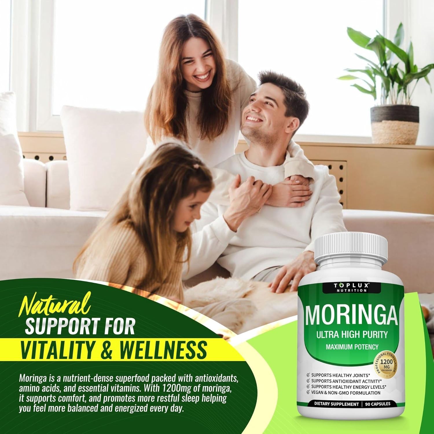 Toplux Moringa Capsules – 3-Pack – 1200mg – 270 Capsules – Vegan, Non-GMO