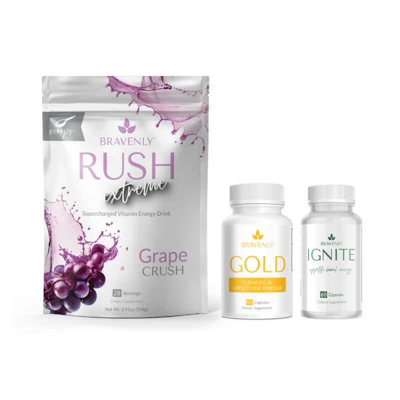 NEW! Bravenly Global Accelerate Trio with grape rush extreme and gold caps