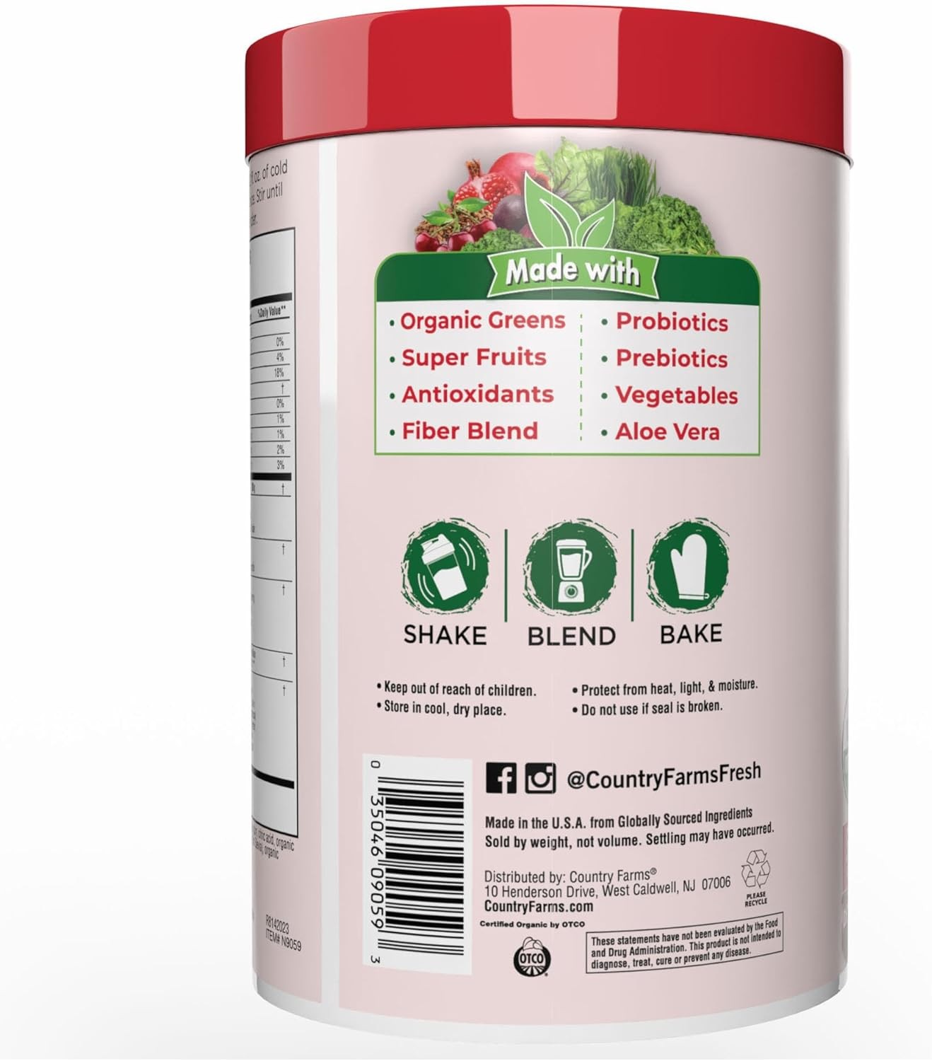Country Farms Super Greens Organic Drink Mix 50 Superfoods 10.6 Ounce