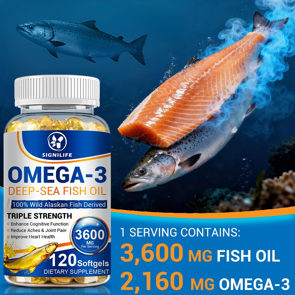 3x Strength EPA & DHA Omega 3 Fish Oil 3600mg, Highest Potency, 4 × 120 Softgels