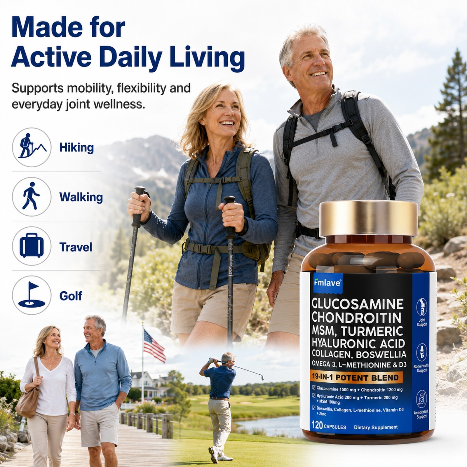 120 Triple Strength Glucosamine Chondroitin MSM Collagen Boswellia TUMERIC D & C