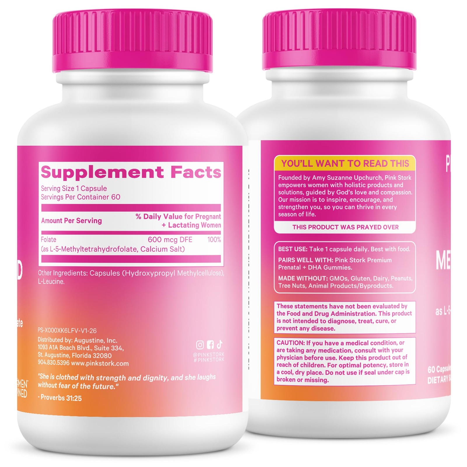 Pink Stork Folate: Methyl Folate – MTHFR Acid, Natural 1 Count (Pack of 60)