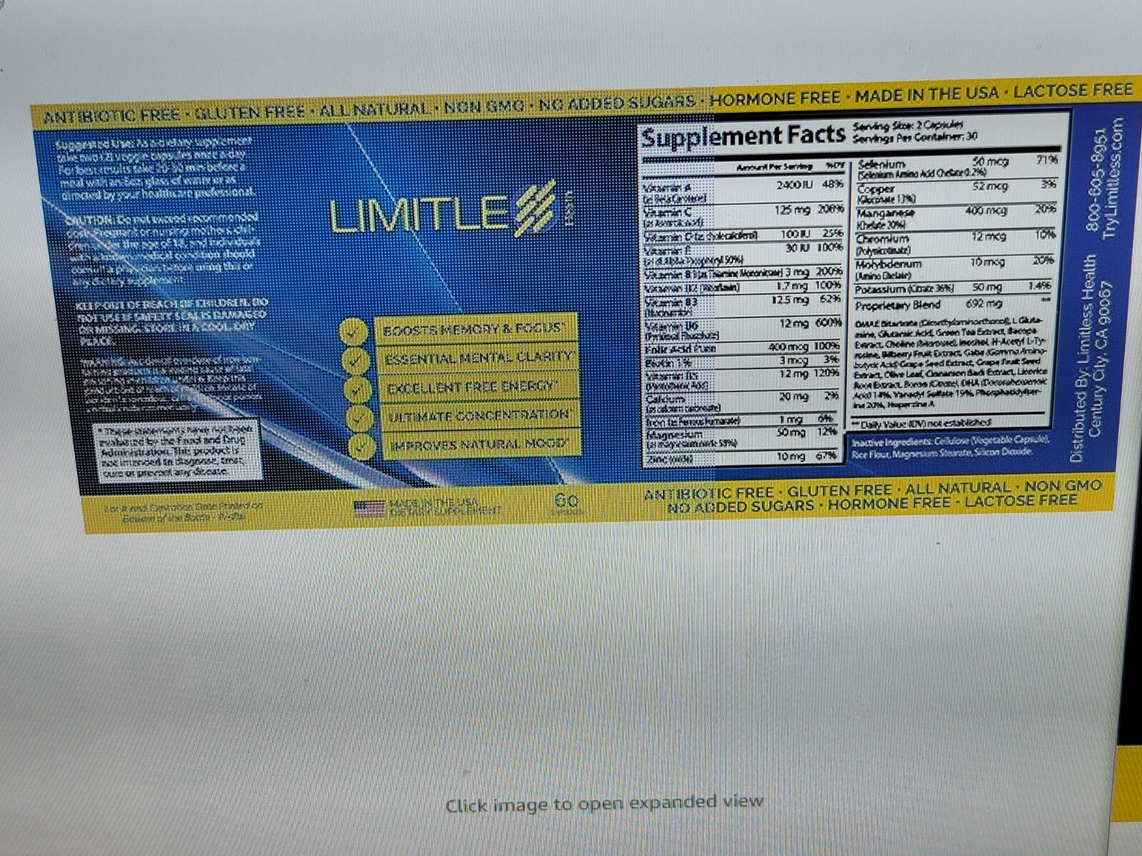 Limitle Mental Clarity 60ct Memory and Focus Nutrition