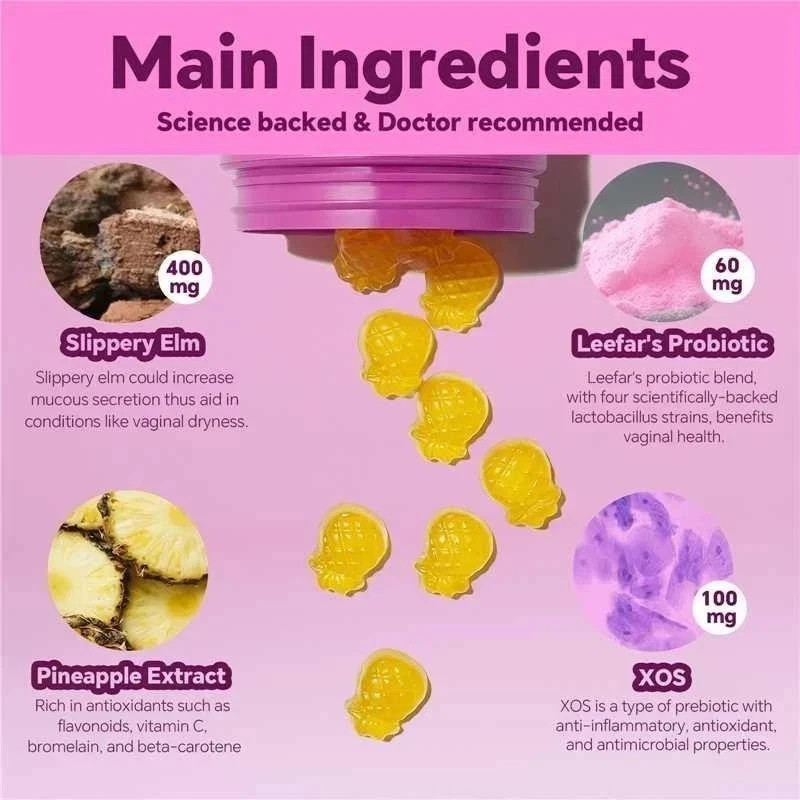3PCS Leefar Her Juicy Probiotic Gummies – Slippery Elm, Gut & Vaginal Health