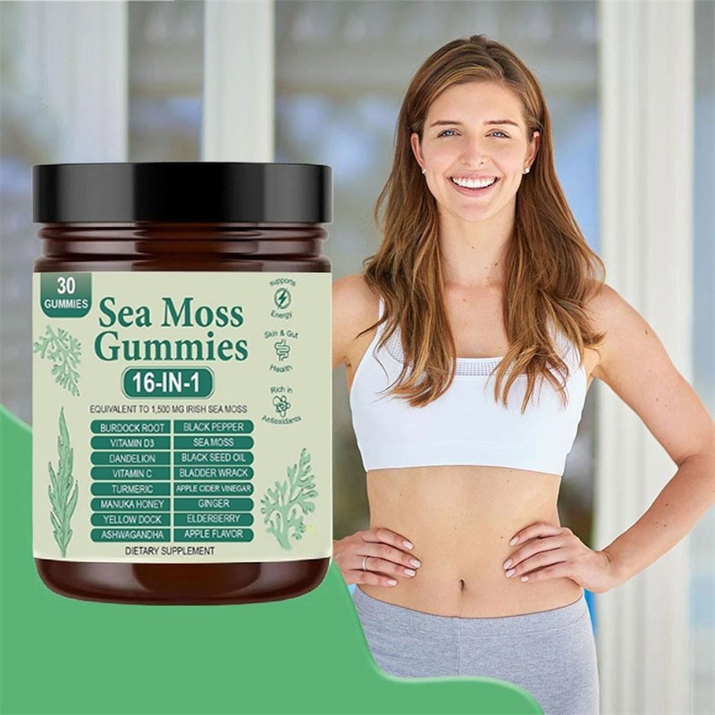 16 in 1 Organic Sea Moss Gummy | Irishmoss Extract 6000Mg | Green Apple Flavor