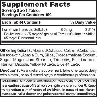 Iron Ferrous Sulfate 325mg BPK, Assorted, tablets, 100 Count