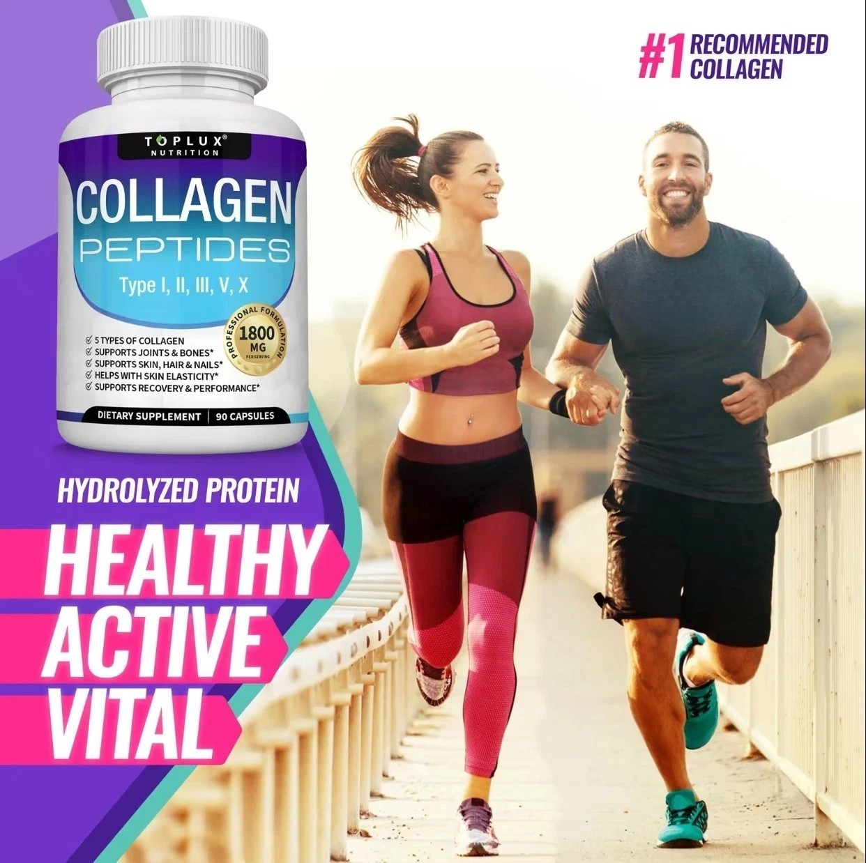 5-Type Collagen Peptides 1800mg for Skin & Joint Health,Toplux Nutrition,90 Caps