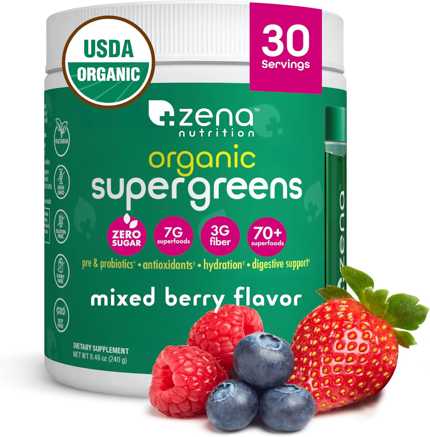 Organic Super Greens Powder, 70+ Superfoods, 0 Sugar, 3G Fiber, Spirulina, Ch…