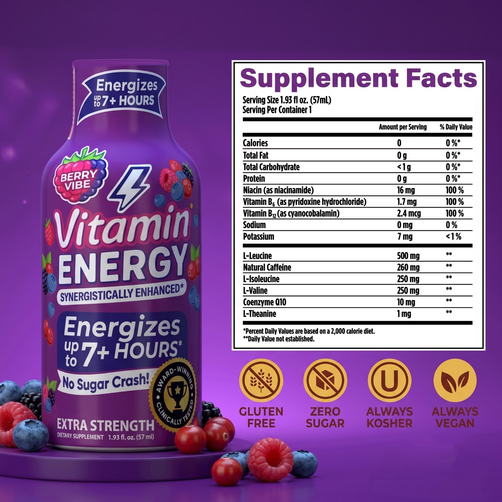 (48 Pack) Vitamin Energy® Focus+ Berry Energy Shots, Clinically Proven