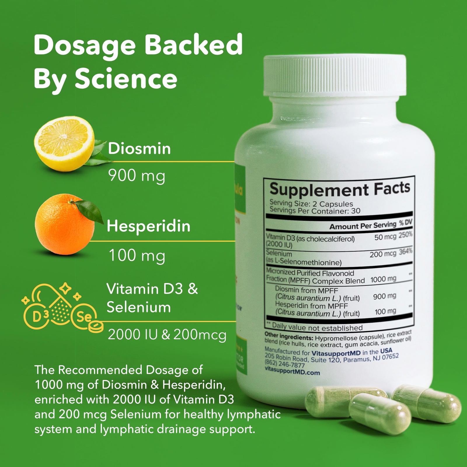 VITASUPPORTMD Lymphatic Formula Diosmin Hesperidin 1000mg 60 Capsules