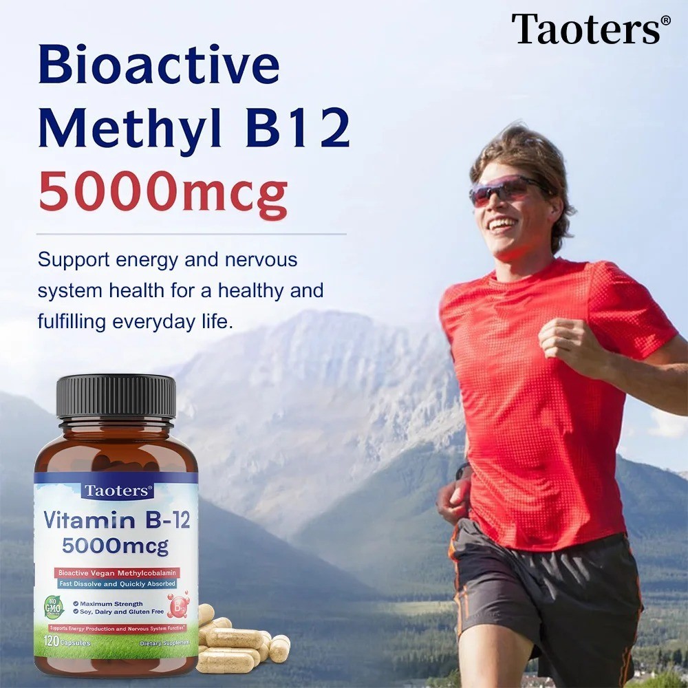 Taoters Vitamin B12 5000mcg Vegan Methylcobalamin Capsules Energy & Nervous