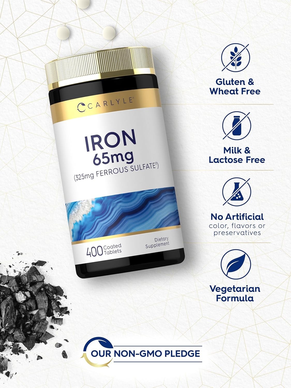 Carlyle Iron Ferrous Sulfate 325Mg, 65 Mg | 400 Tablets | Non-Gmo| High Potency