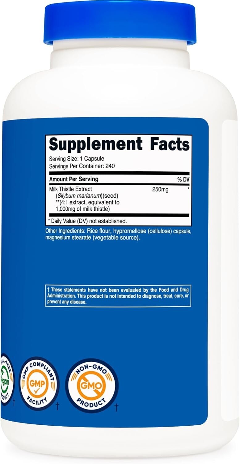 Nutricost Milk Thistle 250mg (1000mg Equivalent), 240 Vegetarian Capsules