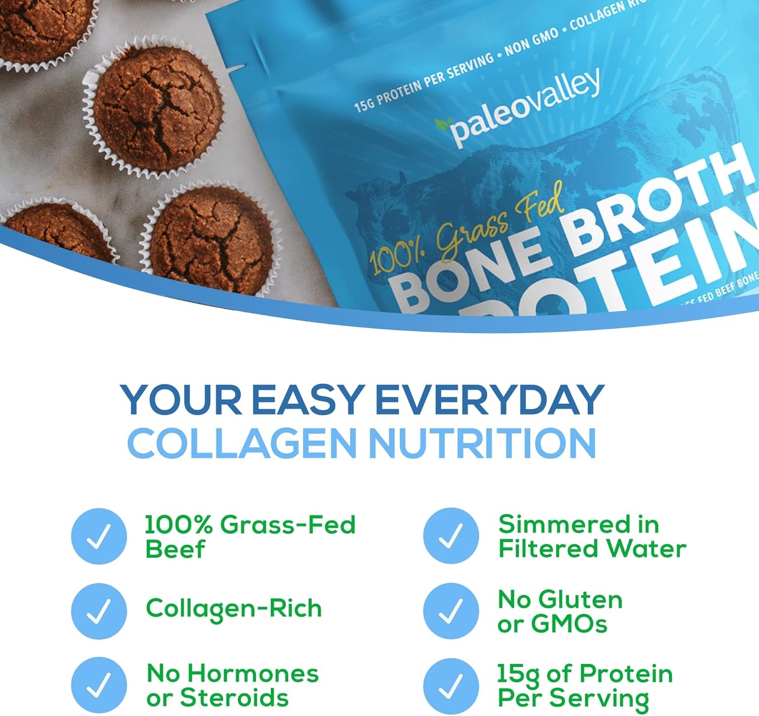 Paleovalley 100% Grass Fed Beef Bone Broth Protein Powder – Rich in Collagen Pep