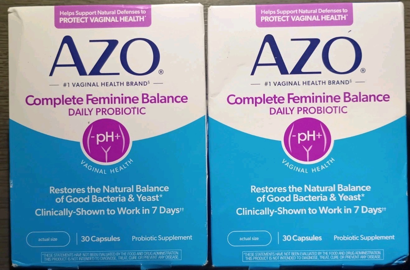 AZO COMPLETE FEMININE BALANCE VAGINAL DAILY PROBIOTIC SUPPLEMENT 30 X2 60 CAPS!!