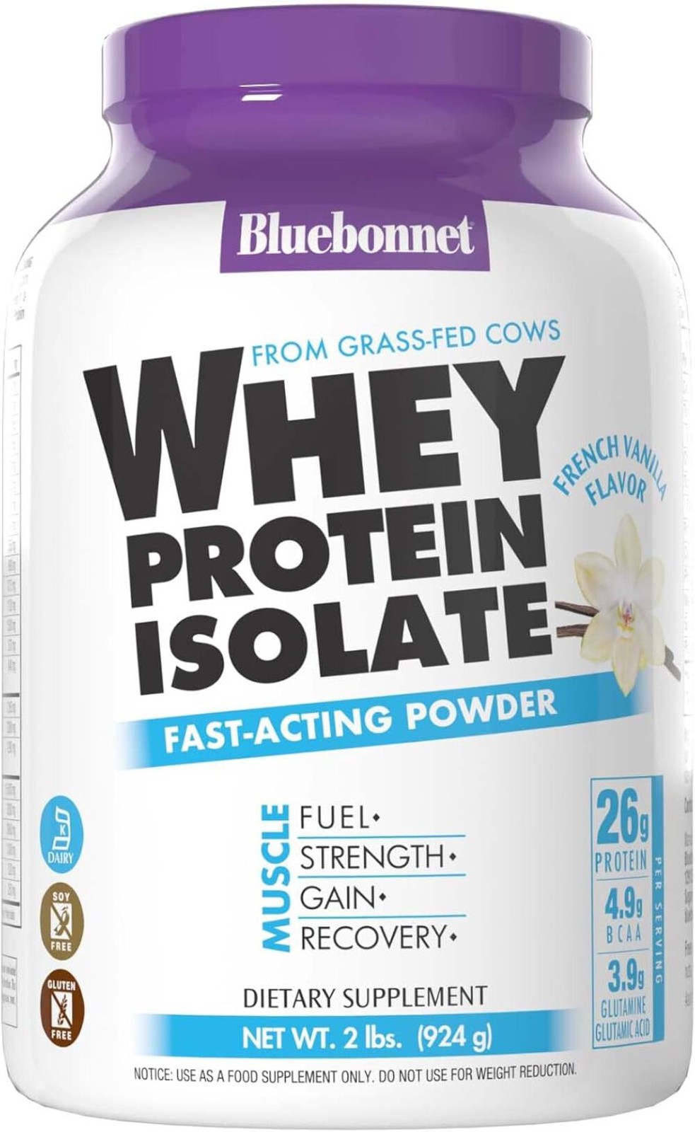 Bluebonnet Nutrition – WHEY PROTEIN ISOLATE POWDER FRENCH VANILLA 2 lb EXP 6/27