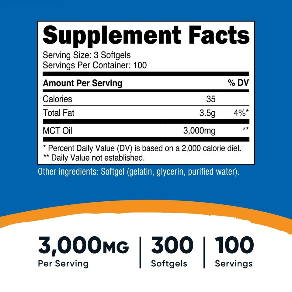 Nutricost MCT Oil Softgels 1000mg 300 Softgels Keto Friendly Supplement