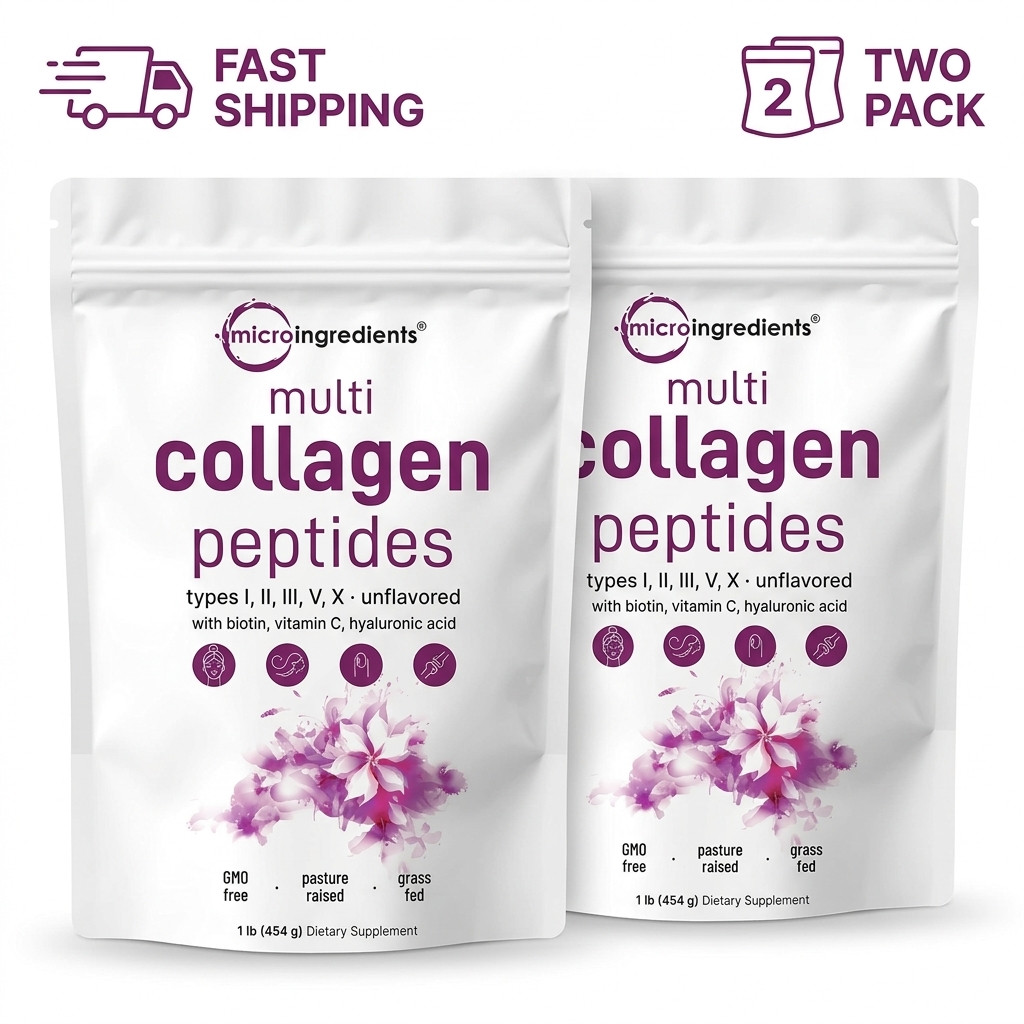 2-Pack Micro Ingredients Multi Collagen Peptides Types I II III V X Biotin 2lb P