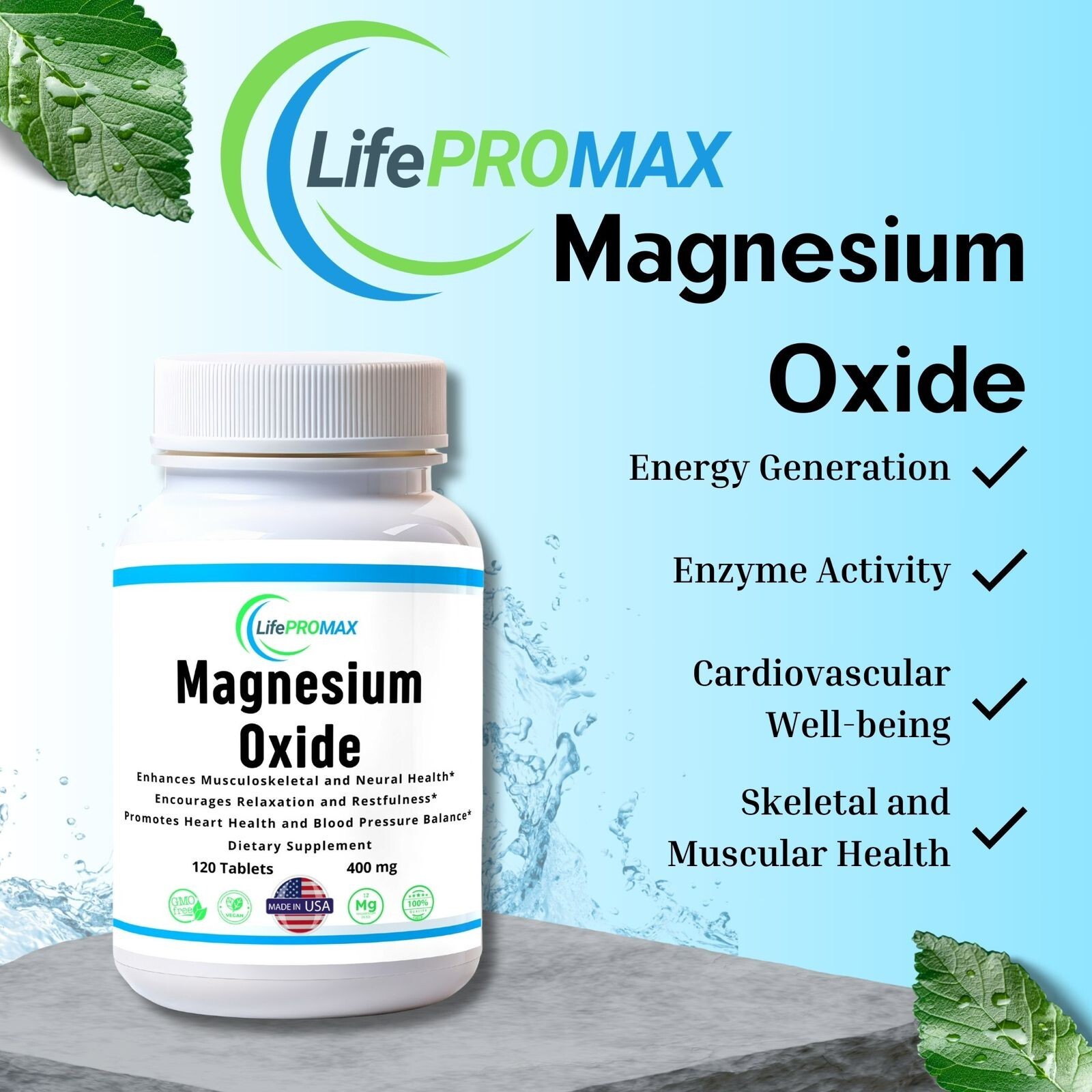 Magnesium 400mg 120 tablets Supplement – Magnesium Oxide for Immune Support