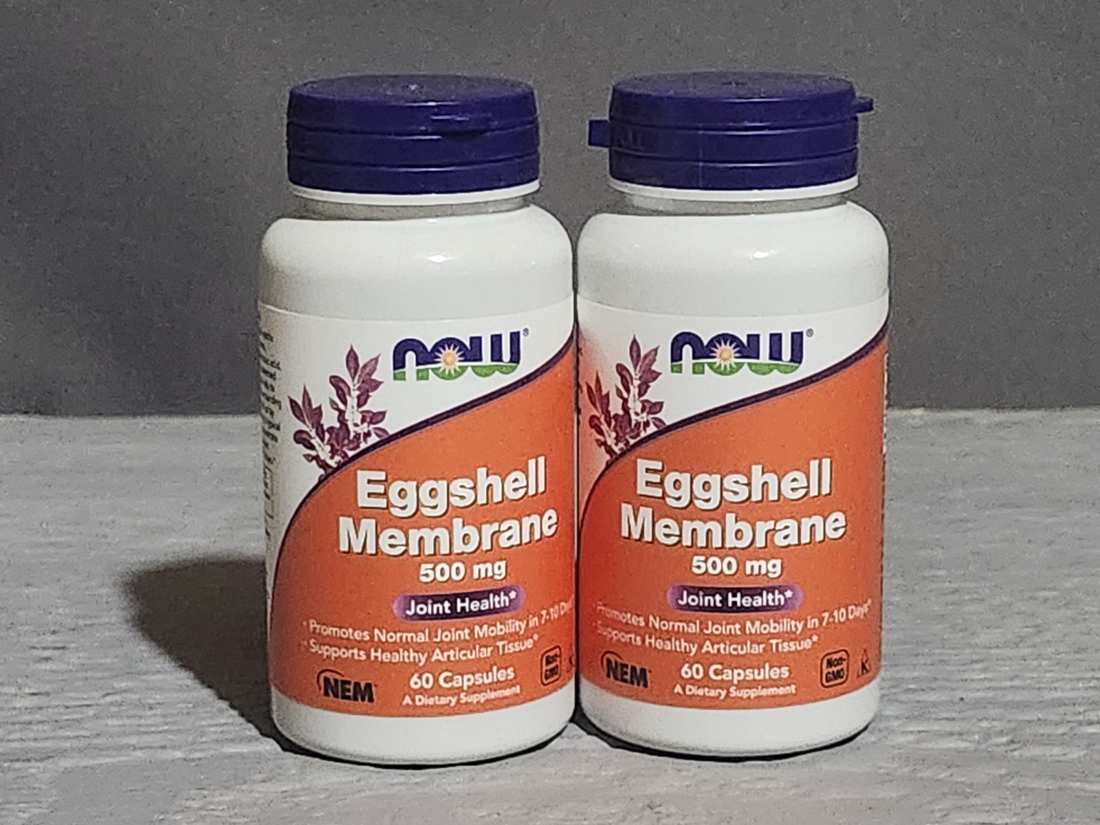 Lot of 2 – NOW Supplements Eggshell Membrane 500 mg 60 Veg Caps – EXP: 11/28