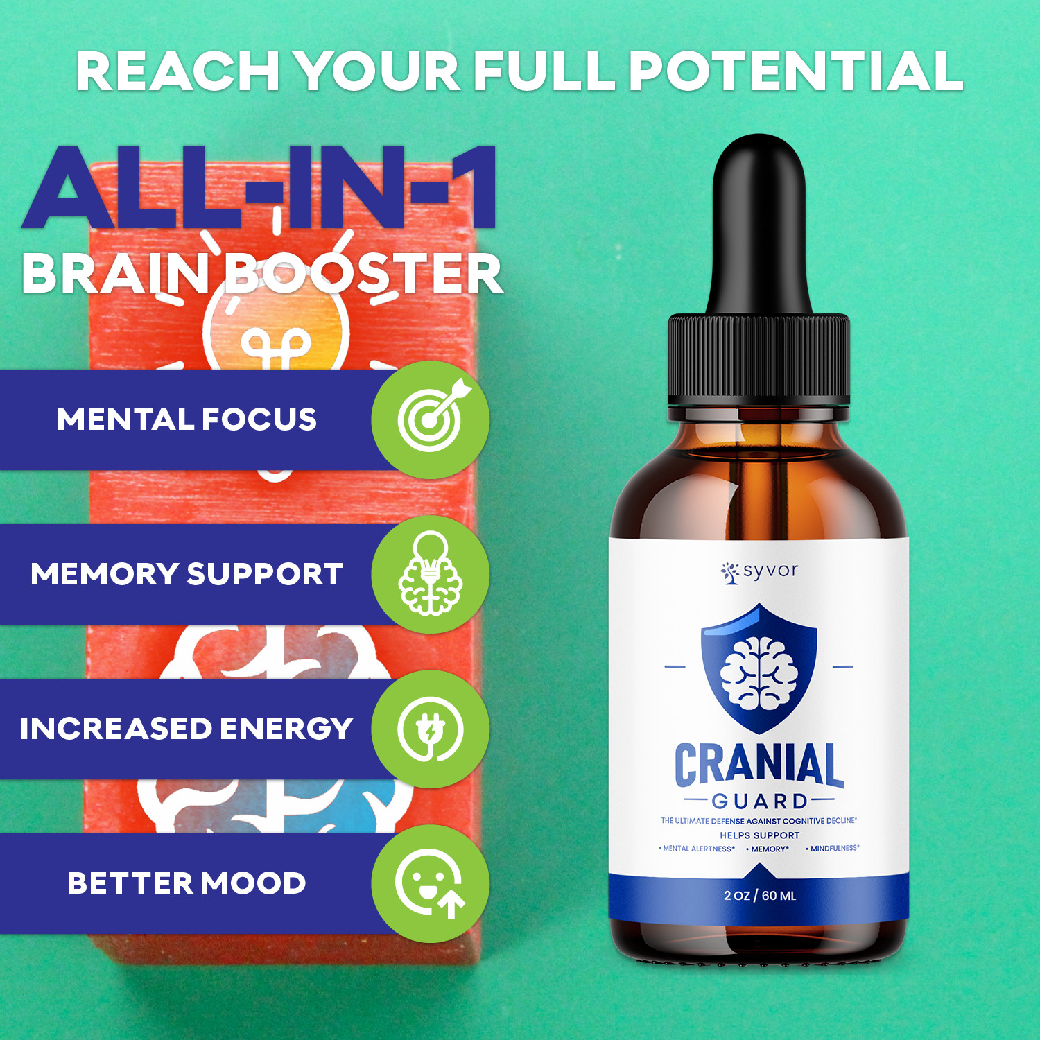 (5 Pack) Cranial Guard Advanced Supplement Drops Nootropic Brain Support 2ML