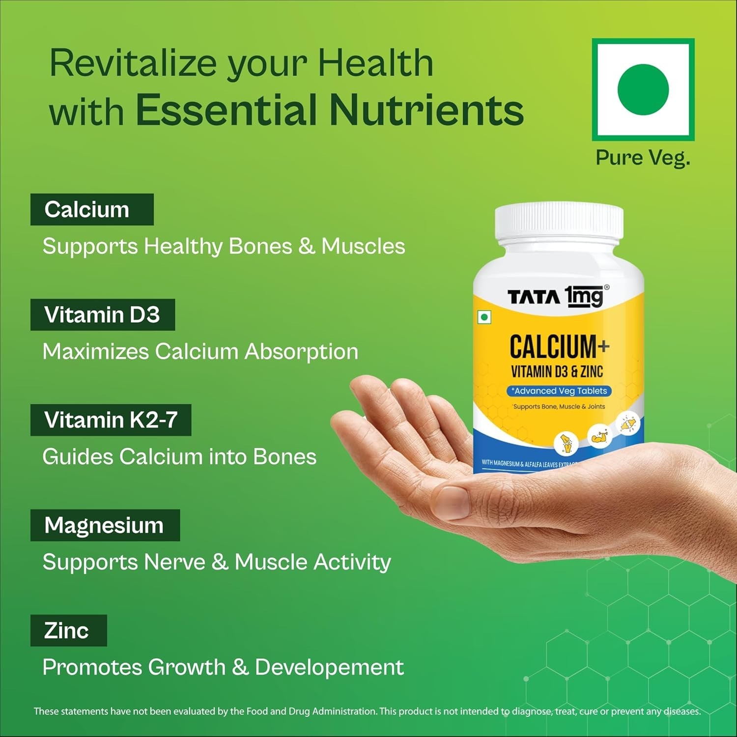 3 Pack TAT.A 1mg Calcium D3 Zinc Tablets 270 Count
