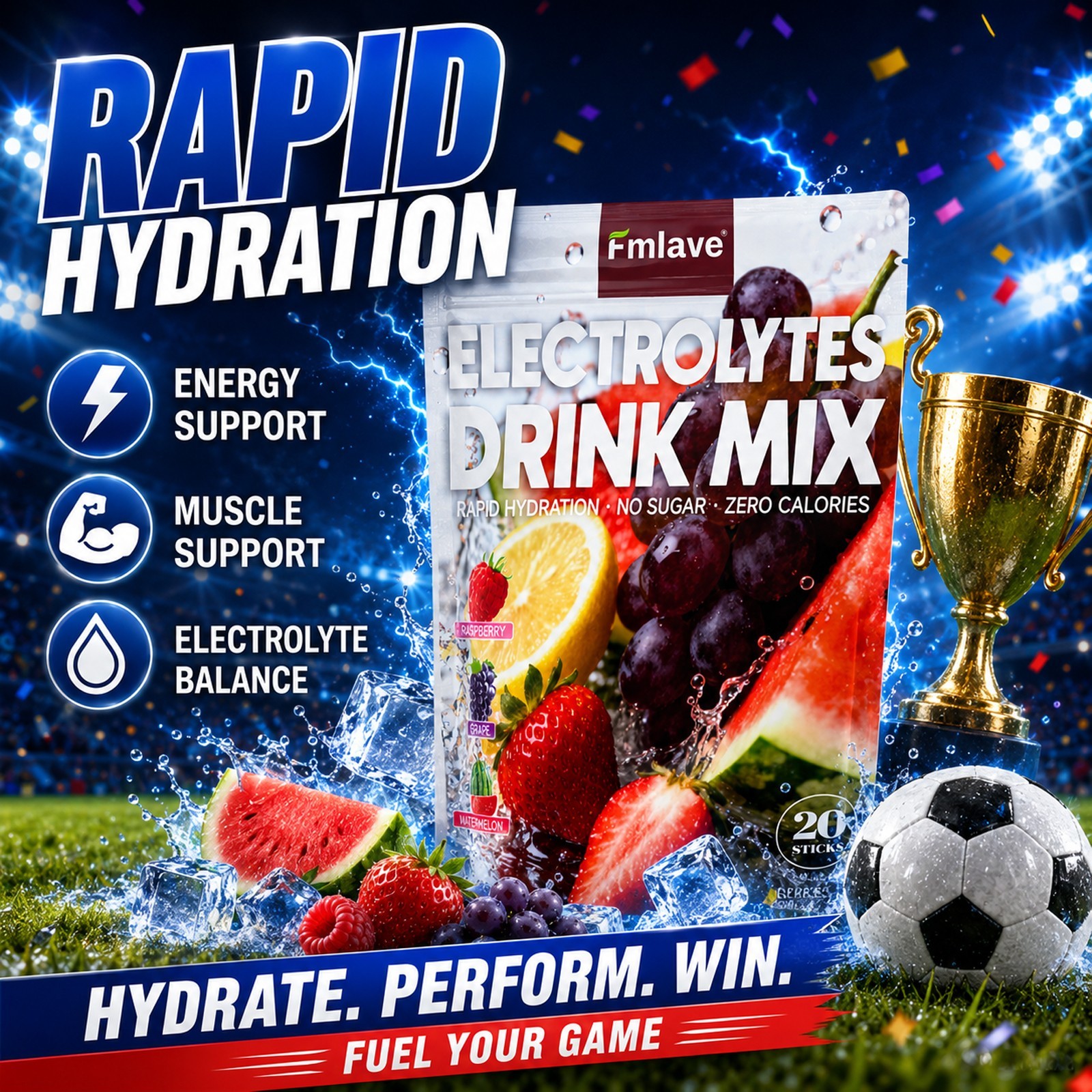 4x Hydration Packets Electrolytes Powder Drink Mix – Sugar Free & 0 Calorie 80ct