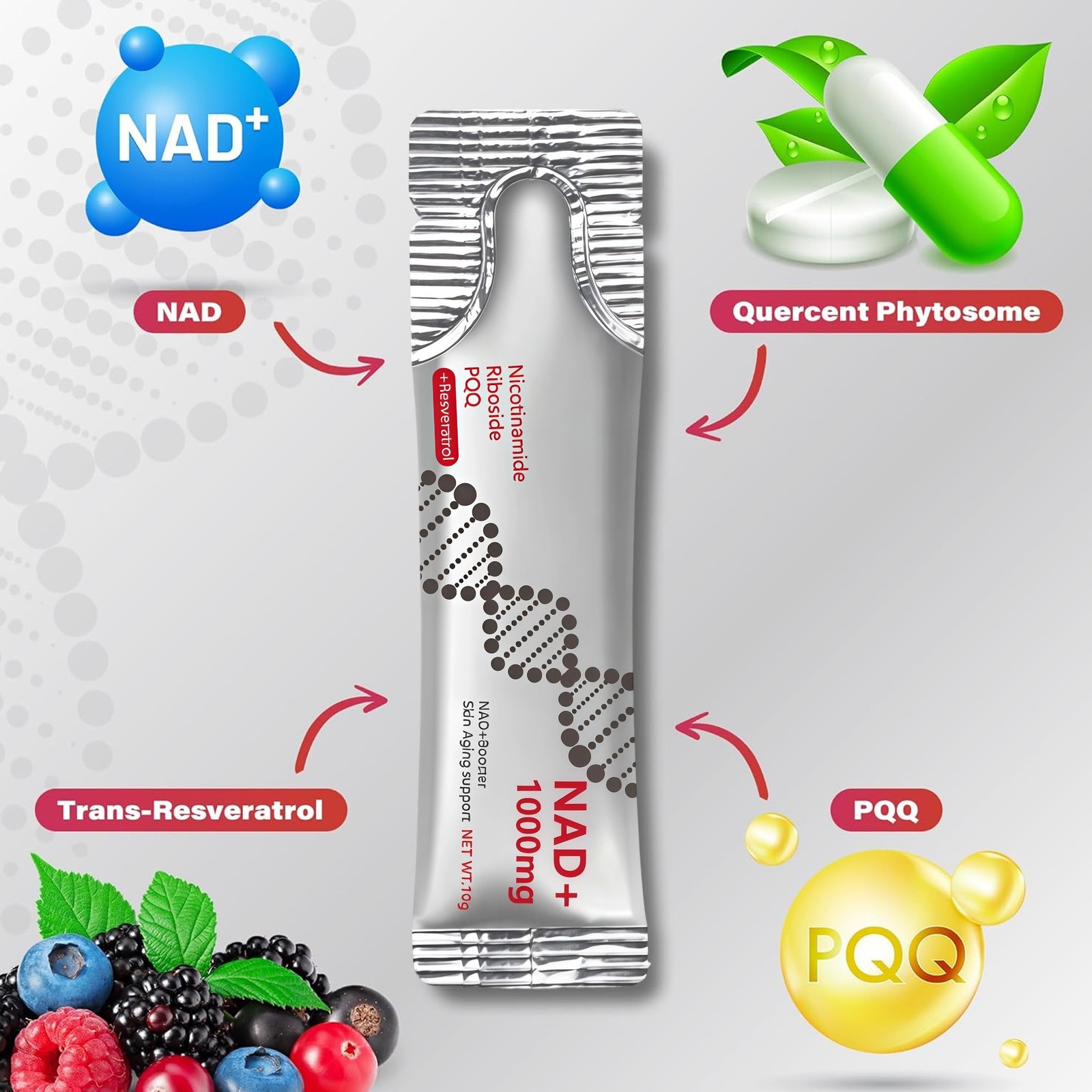 NAD+ 1000mg w/Resveratrol 30 Packets Anti-aging Antioxidant Supplement Health