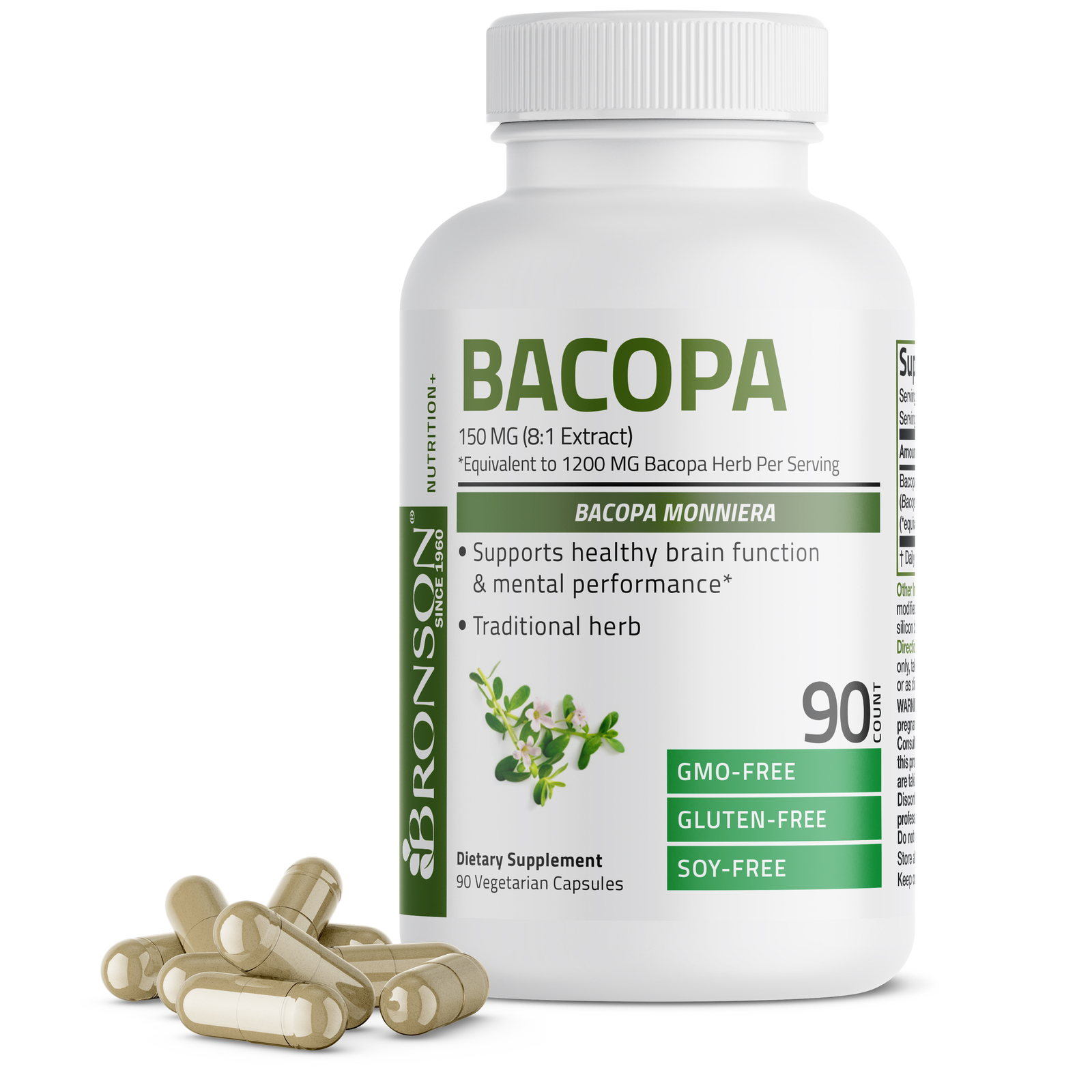 Bronson Bacopa 1200 MG Non-GMO, 90 Vegetarian Capsules