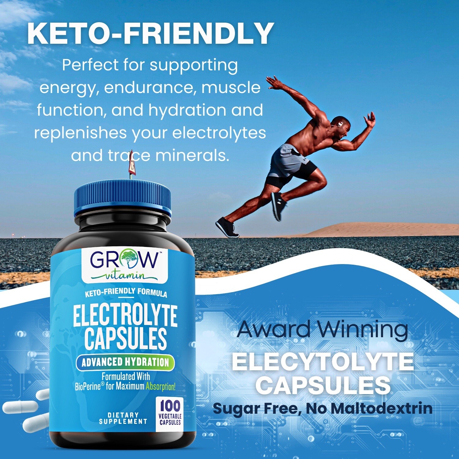 Grow Vitamin Electrolyte Complex Advanced Hydration with BioPerine® 100 Capsules