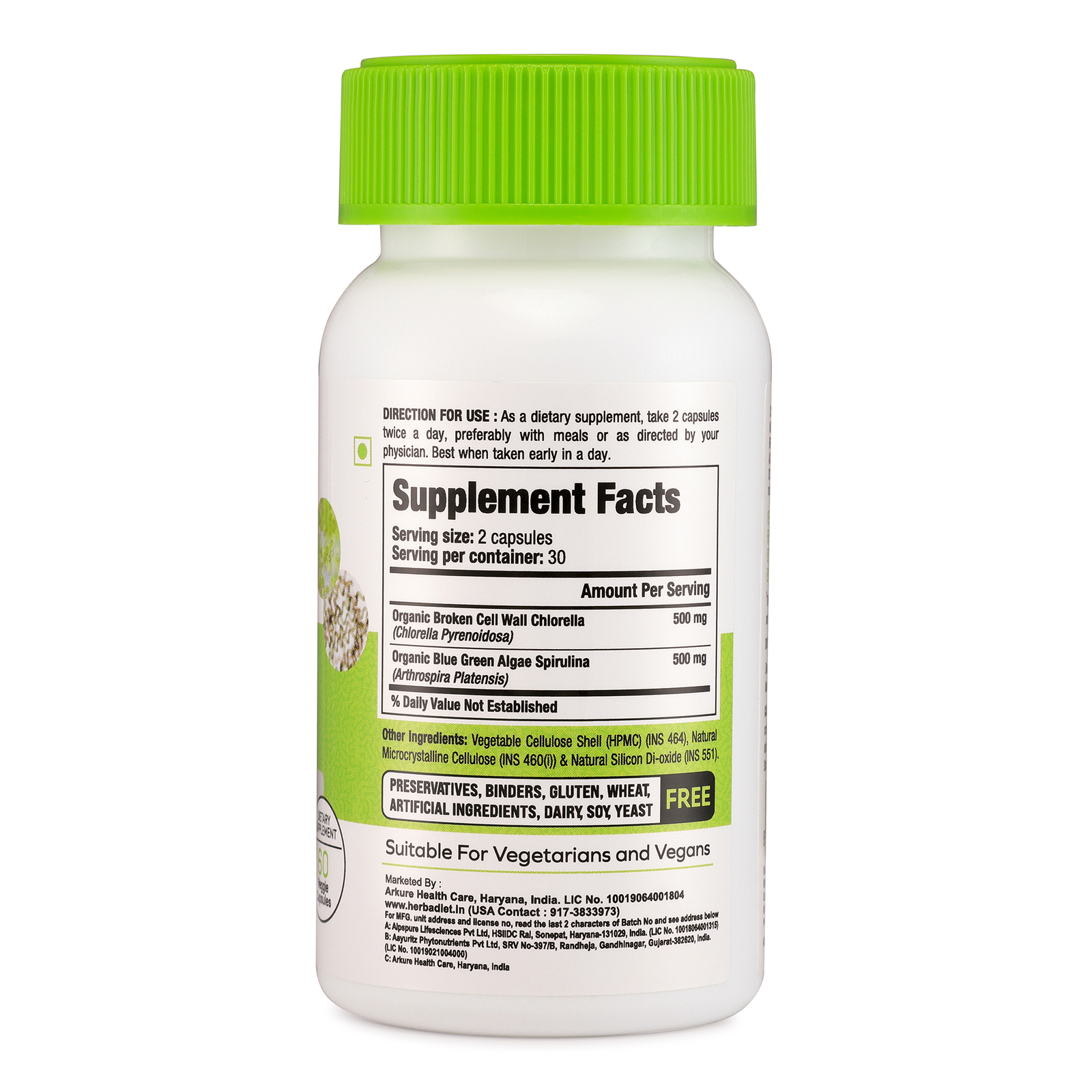 Blue Green Algae Complex Capsules DETOX DOUBLE Spirulina + Chlorella Superfood