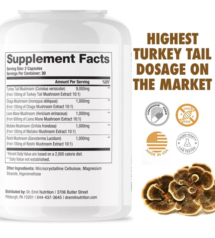 DR. EMIL NUTRITION Turkey Tail Mushroom Plus Capsules Supplement