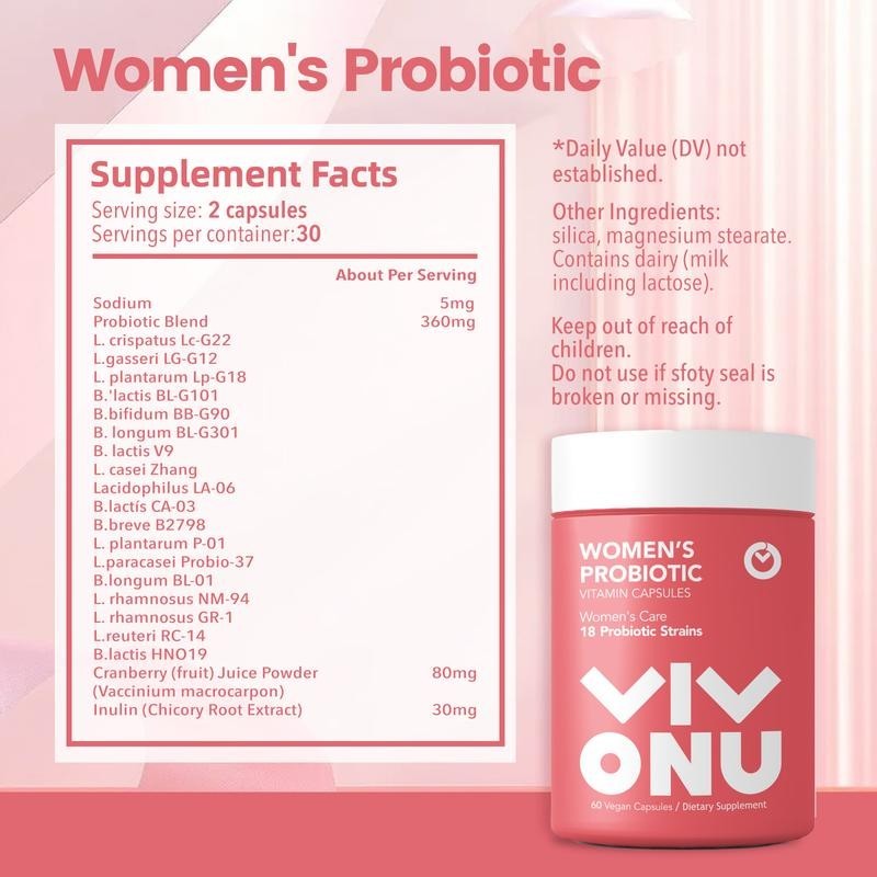 VIVONU Women’s Probiotics – 18 Strains for Vaginal Health 60 Vegetarian Capsules