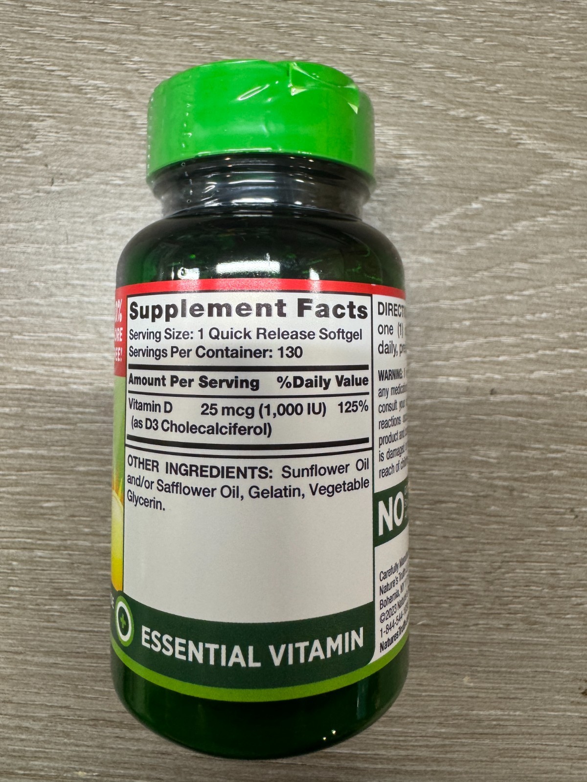 1 BOTTLE Nature’s Truth High Potency D3 1000IU 25MCG 130 Quick Release SOFTGELS