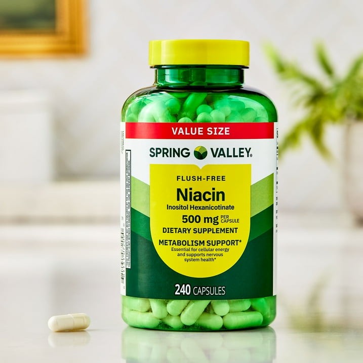 Spring Valley Flush Free Niacin 500mg Metabolism Support Capsules, 240 Count