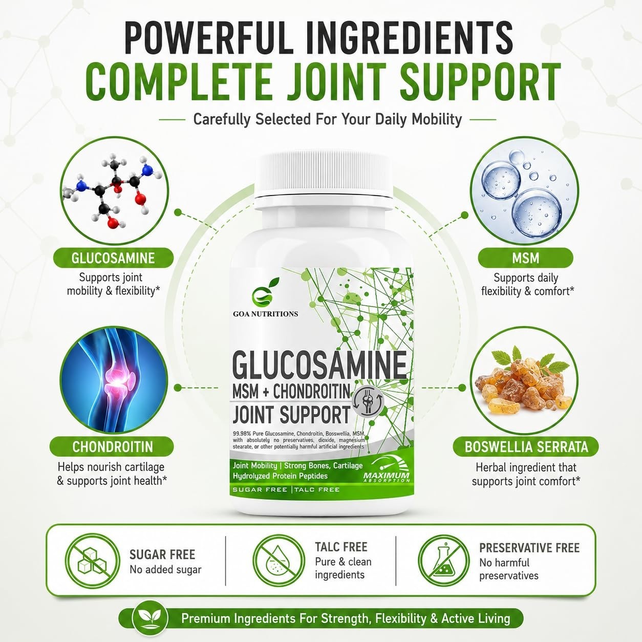 3 Pack G.OA Nutritions Joint Support Tablets 60 Count