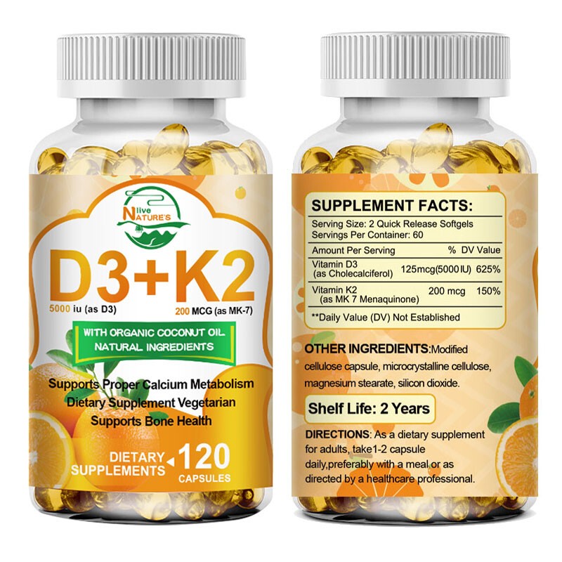 1-4 Packs Vitamin K2 (MK7) D3 5000 IU Supplement, BioPerine Capsules, Immune USA
