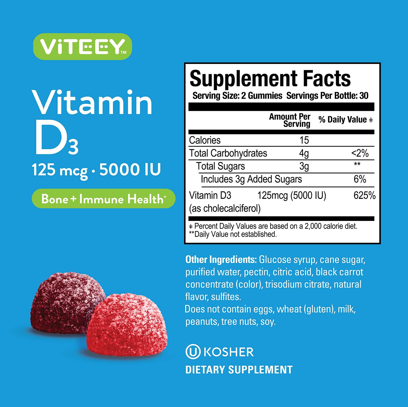Viteey Vitamin D3 Gummies for 1 Count (Pack of 60), 60 1)