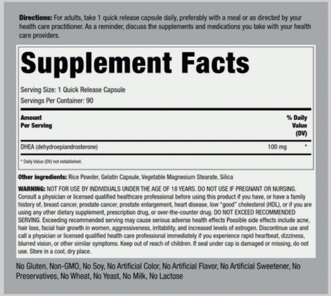 DHEA 100mg | 90 Capsules | Non-GMO, Gluten Free Supplement | by Piping Rock