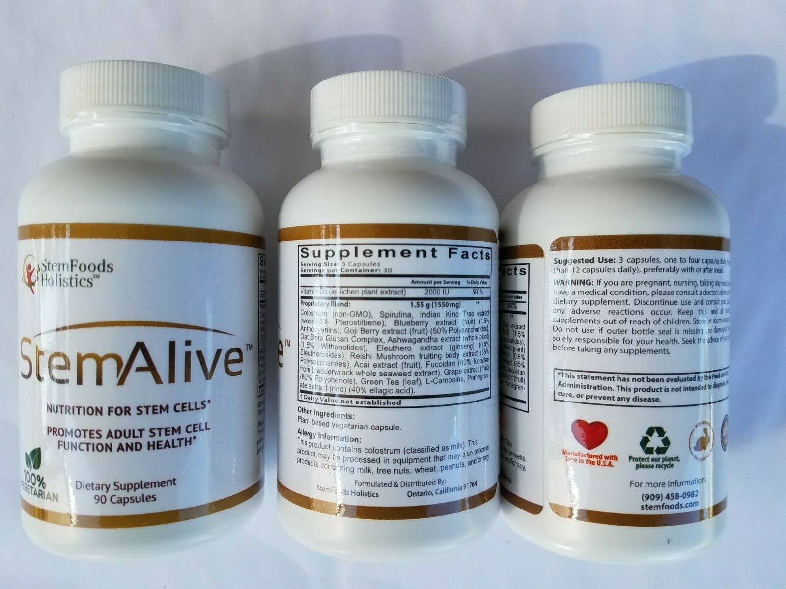 3 STEM ALIVE Stem Food Holistics CELULAS MADRE 90 caps each EXP 07/2025 New