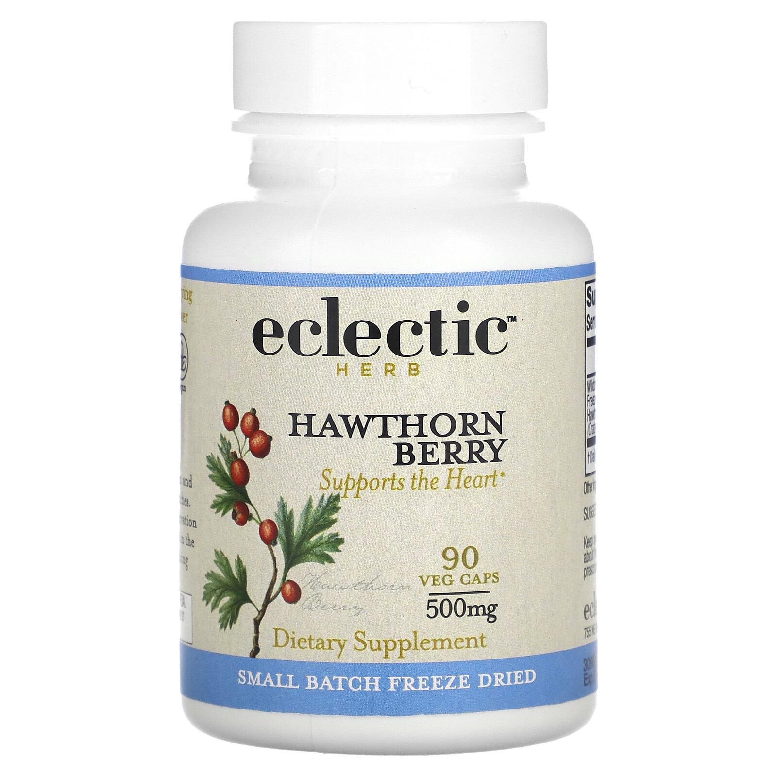 Eclectic Institute Hawthorn 500 mg 90 Veg Caps Dairy-Free, Grain-Free, Kosher,
