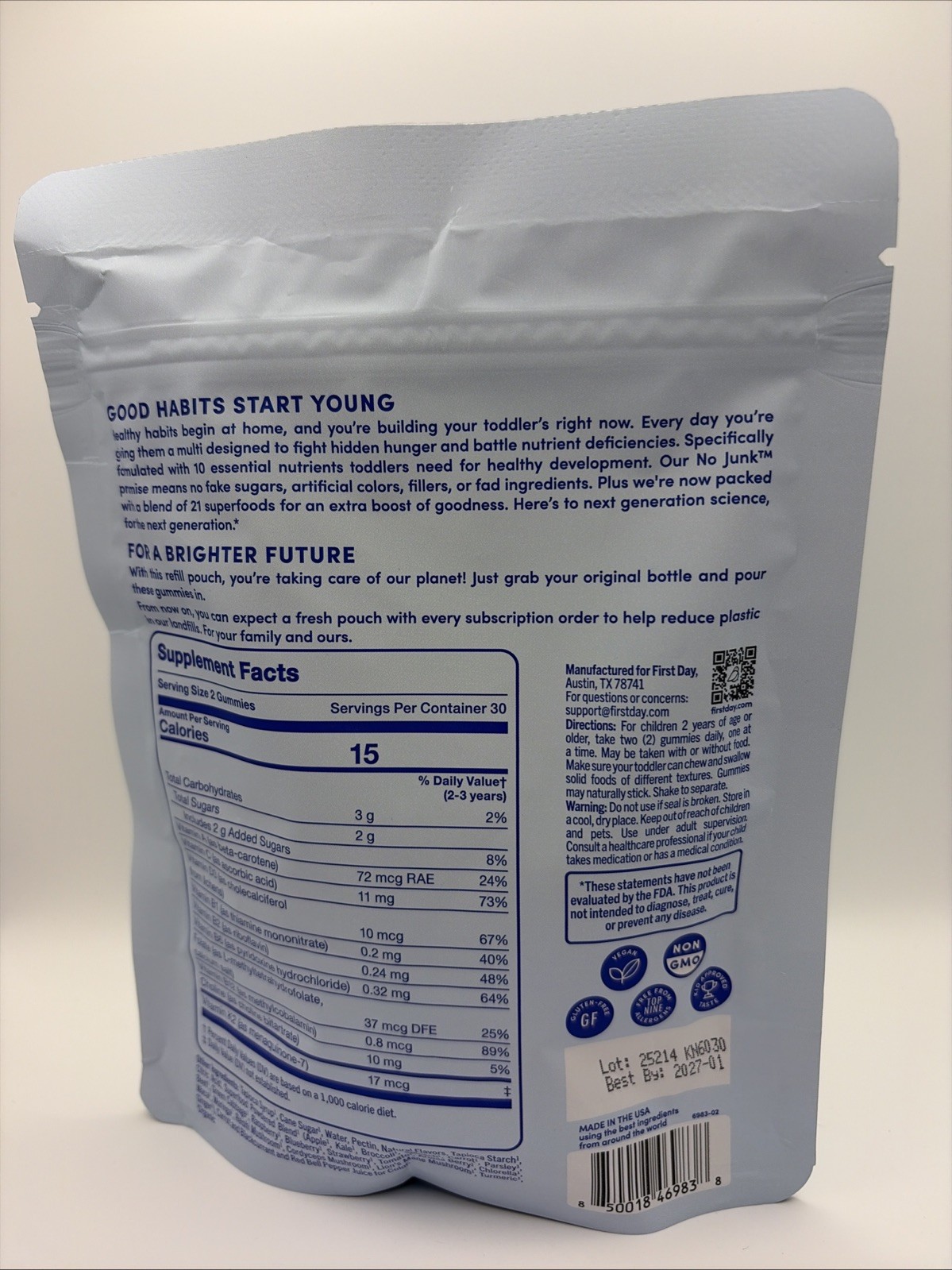 first day Toddlers Multi Vitamin Gummies Non-GMO 60 Count Bag Sealed