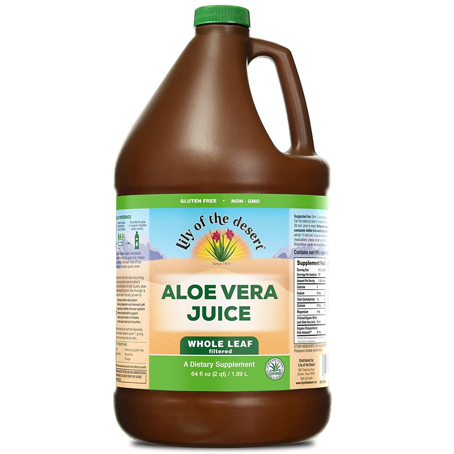 Aloe Vera Juice, Whole Leaf, Organically Grown, Non-GMO, 64 Fl Oz