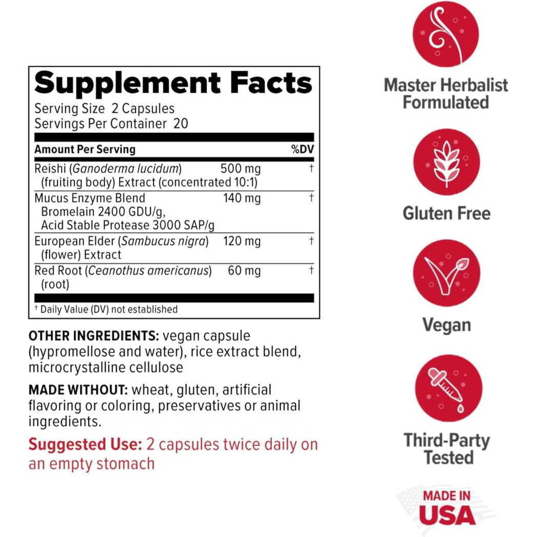 Redd Remedies SinuZyme Supports Sinus & Immune Health, 40 Vegan Caps