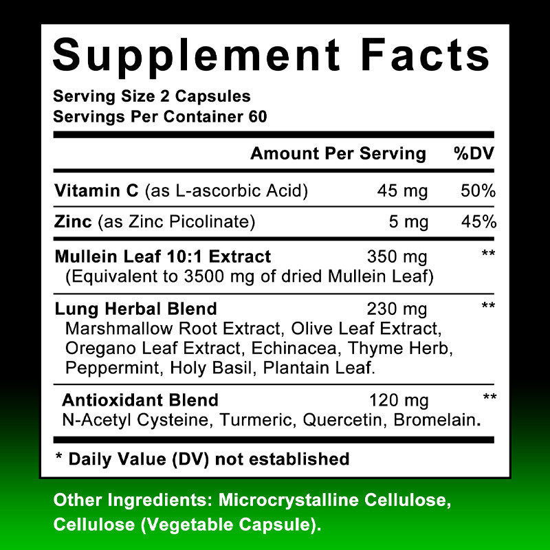 Mullein Leaf Extract Cleansing And Detoxification Promotes Lung Health 120 Pills