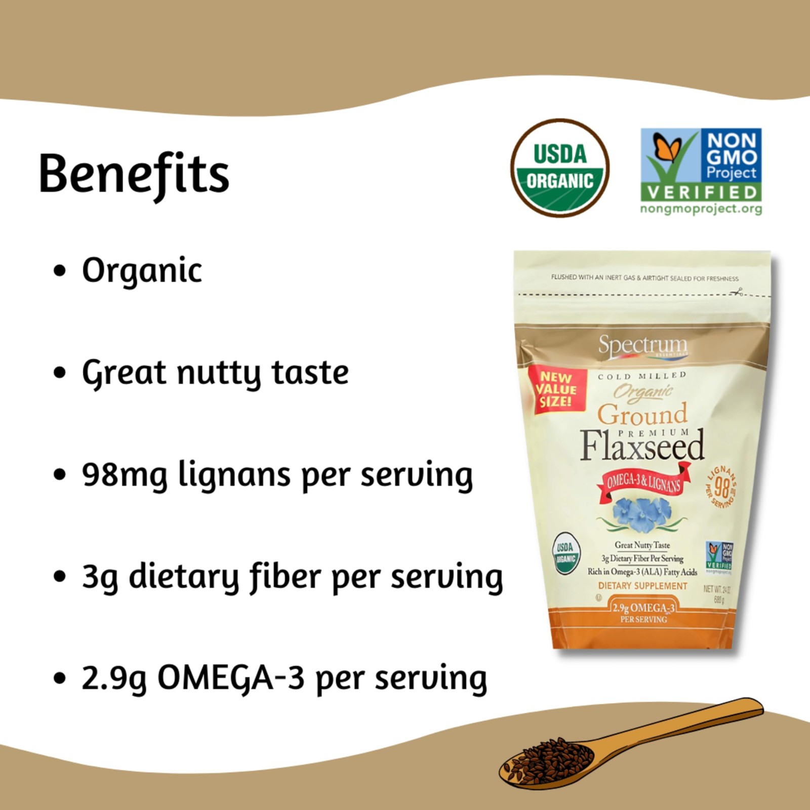 Spectrum Essentials Organic Ground Flaxseed, 24 Ounce (Pack of 1)
