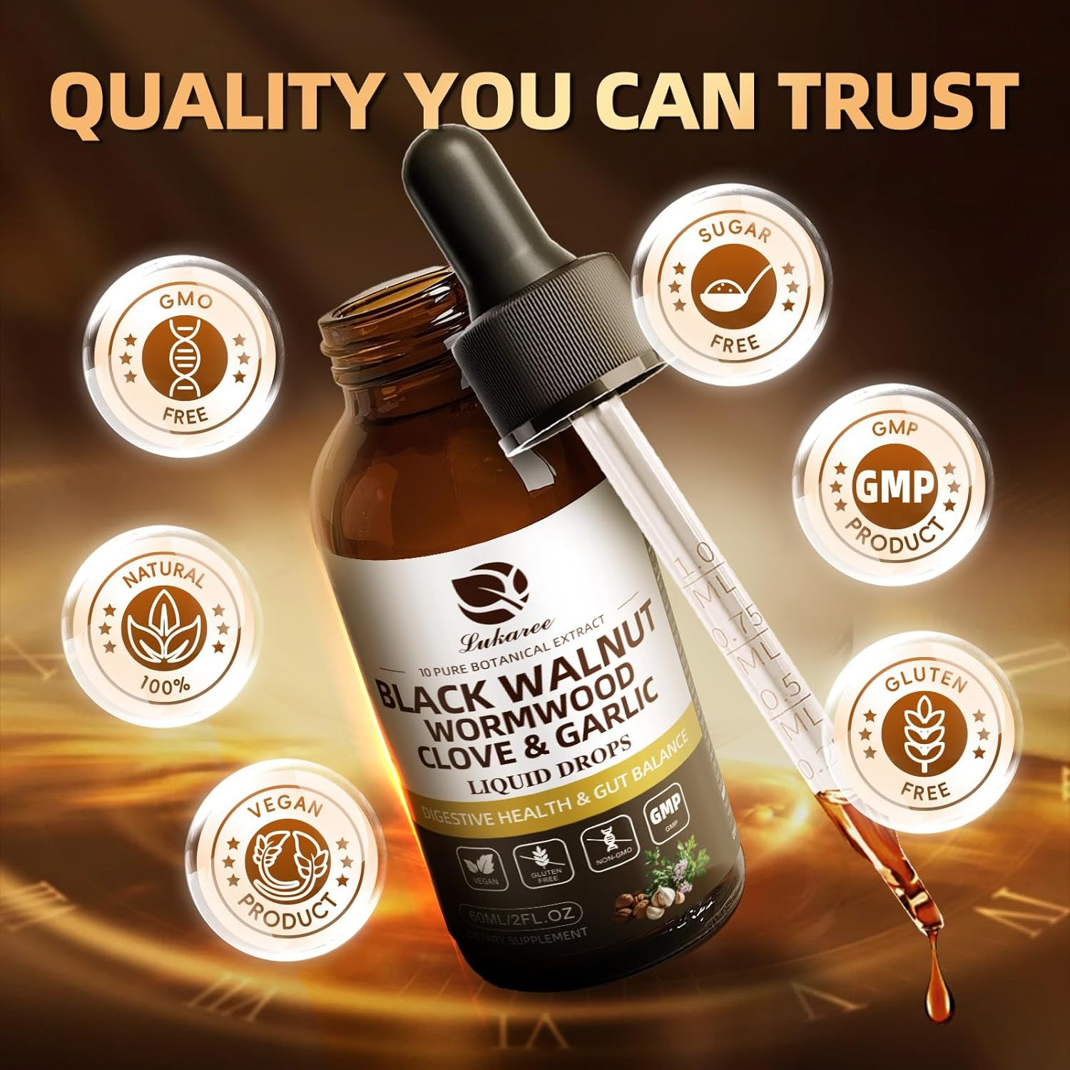Lukaree Wormwood Black Walnut Clove Cleanse for Humans Tincture – Rapid Gut Deto