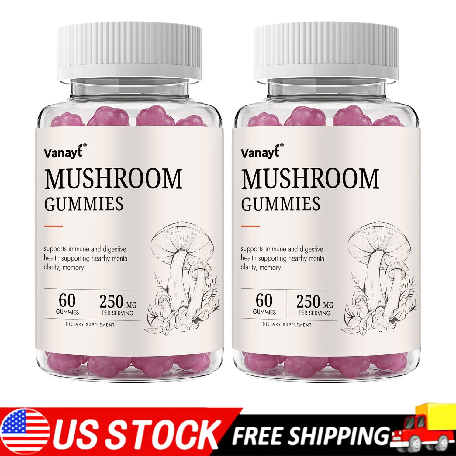 Lion’s Mane Mushroom Gummies Chaga Reishi Nootropic Brain Immune Support Adults