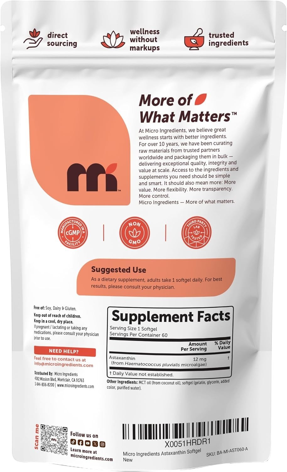 Astaxanthin 12mg Softgels Infused with MCT Oil – 60 Gluten-Free Antioxidants