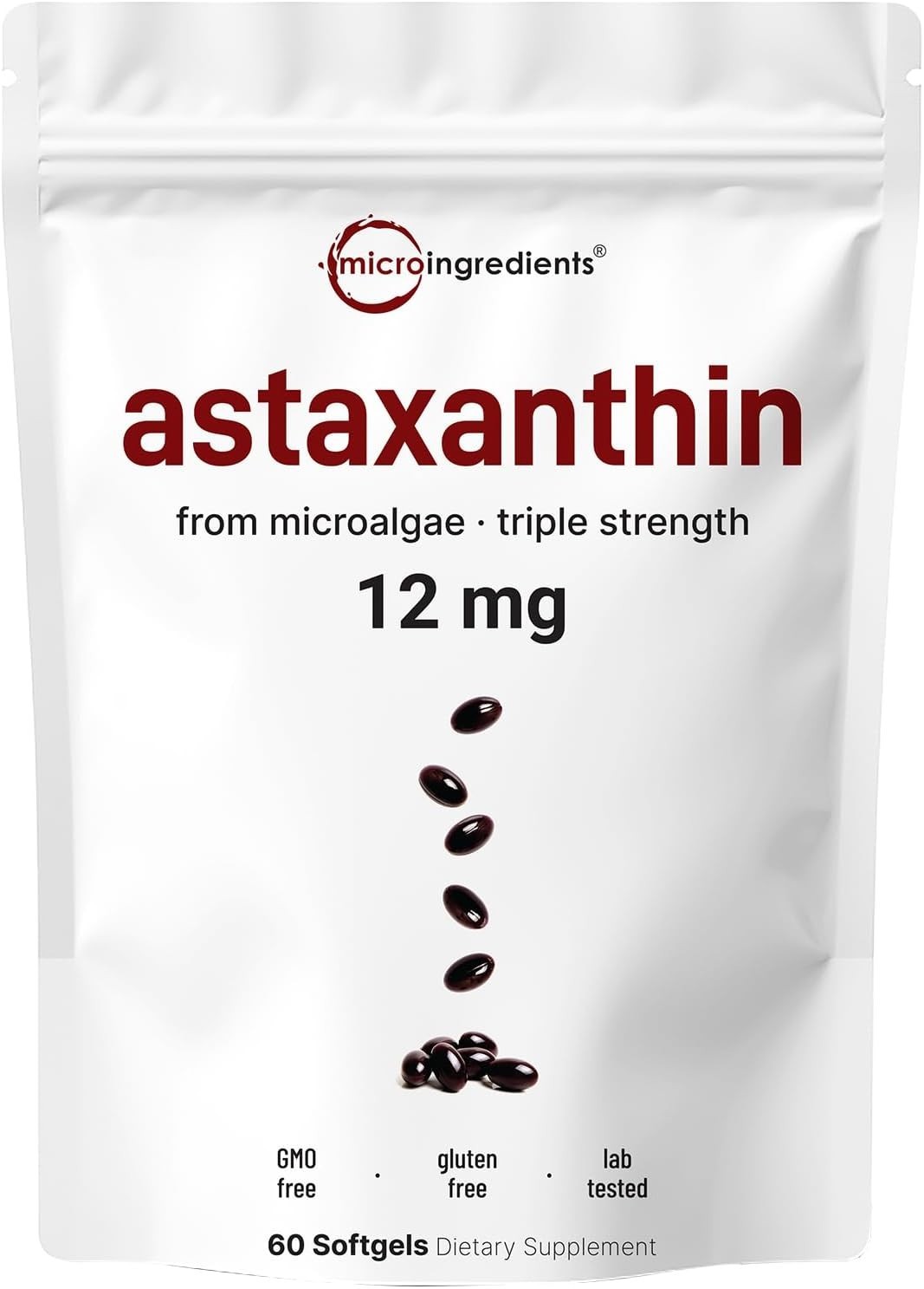 Astaxanthin 12mg Softgels Infused with MCT Oil – 60 Gluten-Free Antioxidants